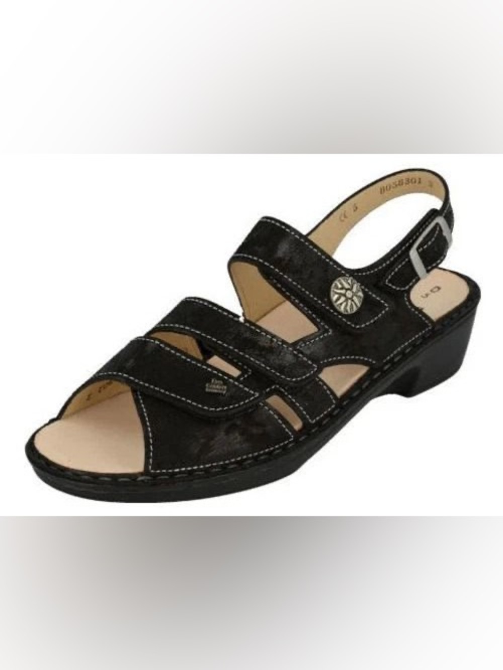 Finn Comfort Aversa Black Chenille Sandals 7M